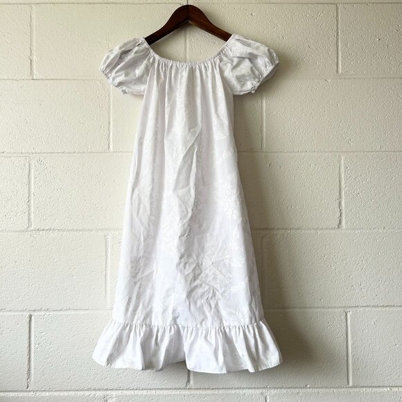 Unbranded White Hawaiian Print Floral Lei Puffy Sleeve Muumuu Dress Girls 9-10